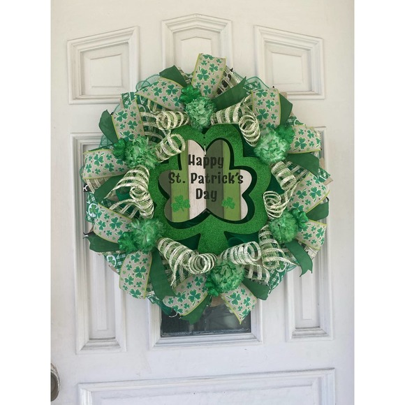 Handmade Holiday Happy Saint Patricks Day Wooden Shamrock Farmhouse